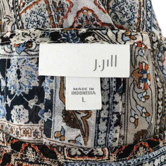 J Jill Top Womens Large Ivory Blue Sheer Blouse Back Pleats Whimsy Boho Chic - Picture 3 of 12